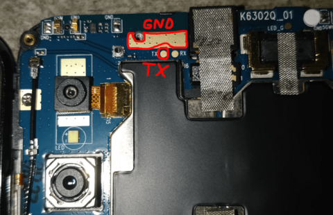 UART TX and GND pads on the Volla Phone motherboard