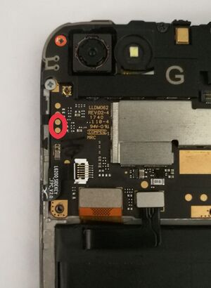EDL testpoints on Redmi Note 5A motherboard (highlighted in red)