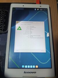 Lenovo TAB 2 A8-50F on the Xfce4 desktop, showing the About window