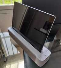 TB-X606FA Tablet docked in it's Alexa speaker dock.